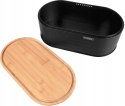 CZARNY CHLEBAK metalowy z BAMBUSOWA DESKA DO KROJENIA drewniana pokrywa