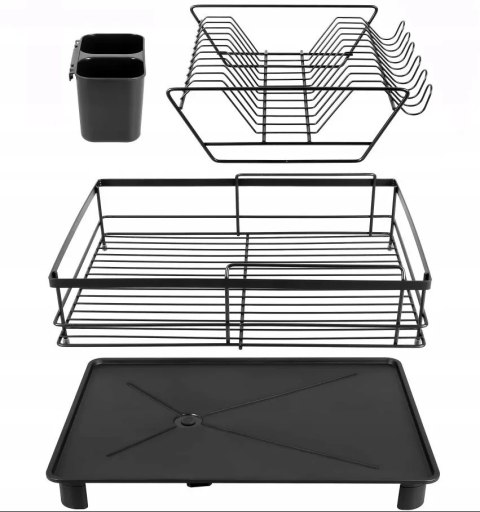 Suszarka do Naczyń Ociekacz PROMIS SR11 Duża z Odpływem Dwupoziomowa Czarna