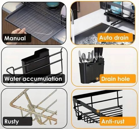 Suszarka do Naczyń Ociekacz PROMIS SR11 Duża z Odpływem Dwupoziomowa Czarna