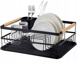 Suszarka do naczyń ociekacz na talerze + pojemnik na sztućce czarna metal XL