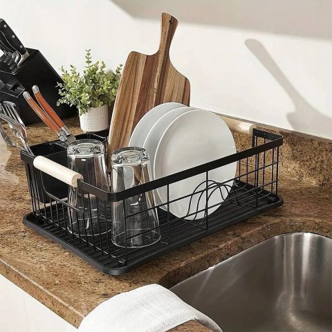 Suszarka do naczyń ociekacz na talerze + pojemnik na sztućce czarna metal XL
