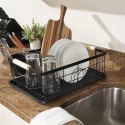 Suszarka do naczyń ociekacz na talerze + pojemnik na sztućce czarna metal XL
