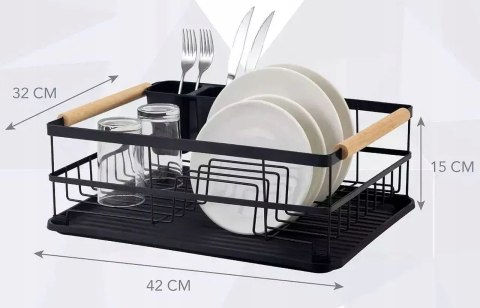 Suszarka do naczyń ociekacz na talerze + pojemnik na sztućce czarna metal XL