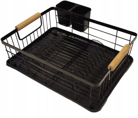 Suszarka do naczyń ociekacz na talerze + pojemnik na sztućce czarna metal XL