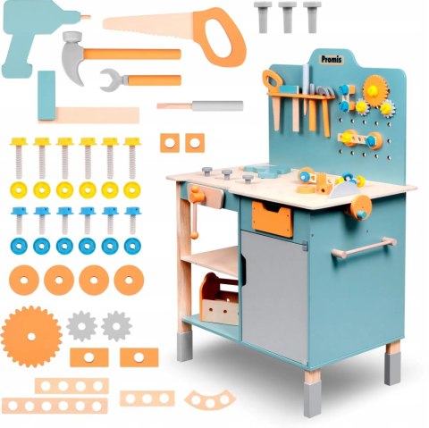 ZESTAW MAJSTERKOWICZA Duży drewniany warsztat IMADŁO SKRZYNKA NARZĘDZIA XXL