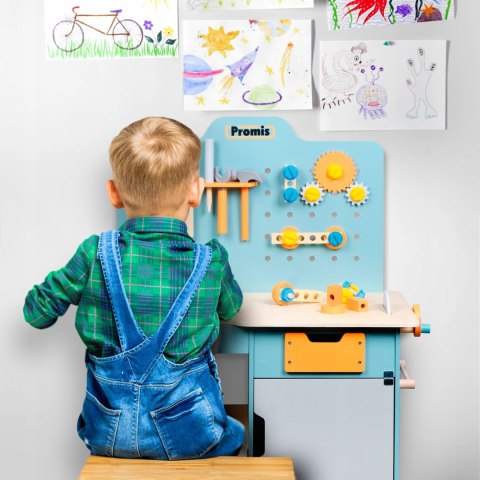 ZESTAW MAJSTERKOWICZA Duży drewniany warsztat IMADŁO SKRZYNKA NARZĘDZIA XXL