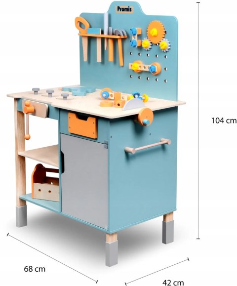 ZESTAW MAJSTERKOWICZA Duży drewniany warsztat IMADŁO SKRZYNKA NARZĘDZIA XXL