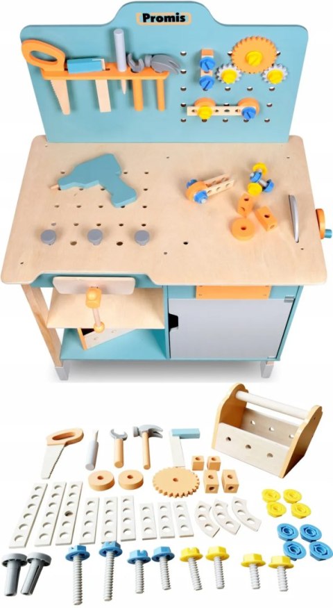 ZESTAW MAJSTERKOWICZA Duży drewniany warsztat IMADŁO SKRZYNKA NARZĘDZIA XXL