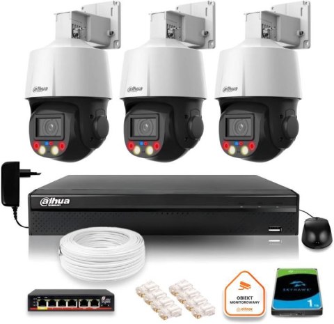 Zestaw monitoringu IP Dahua 3 kamery obrotowe 4MPx dysk 1TB
