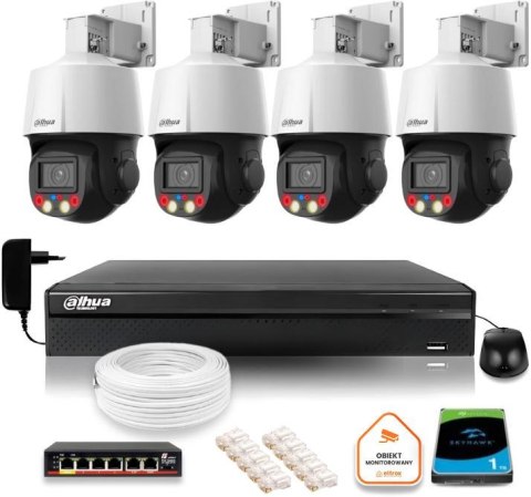 Zestaw monitoringu IP Dahua 4 kamery obrotowe 4MPx dysk 1TB