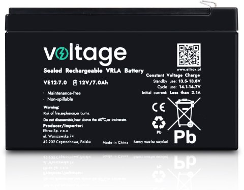 Akumulator AGM Voltage 12V 7Ah VE12-7.0 (Żywotność 6-9 lat)