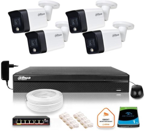Zestaw monitoringu IP Dahua 4 kamery tubowe 6Mpx