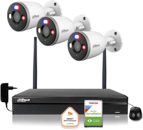 Zestaw monitoringu IP Dahua 3 Kamery WI-FI 5MPx 2K F5D-PV-0280B aktywne odtraszanie LED IR do 30m