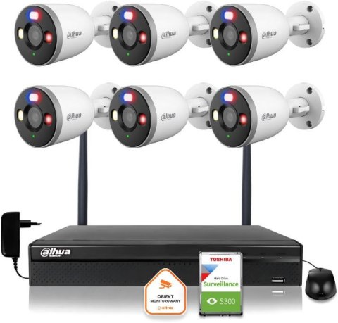 Zestaw monitoringu IP Dahua 6 Kamer WI-FI 5MPx 2K F5D-PV-0280B aktywne odtraszanie LED IR do 30m