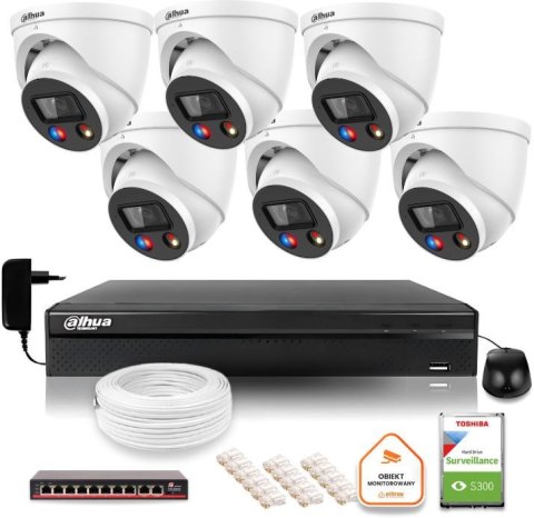 Zestaw monitoringu IP Dahua TIOC 5mpx 2K 6 kamer IPC-HDW3549H-AS-PV-0280B-S5 rejestrator z dyskiem do pracy ciągłej