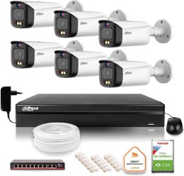 Zestaw monitoringu IP Dahua TIOC 5mpx 2K 6 kamer IPC-HFW3549T1-AS-PV-0280B-S5 rejestrator z dyskiem do pracy ciągłej