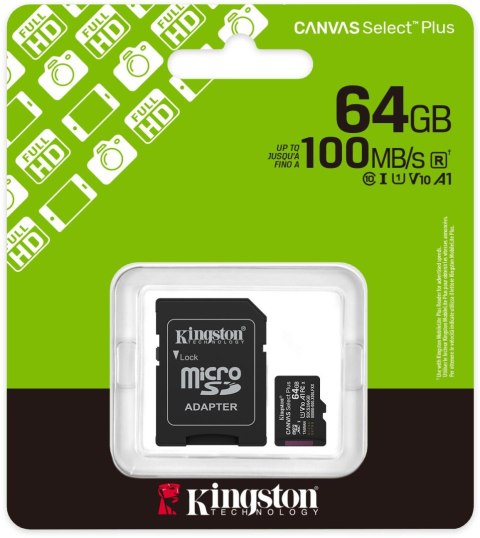 Karta pamięci microSD 64GB Kingston Canvas Select Plus microSDXC C10 UHS-1 64GB