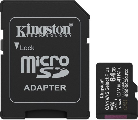 Karta pamięci microSD 64GB Kingston Canvas Select Plus microSDXC C10 UHS-1 64GB