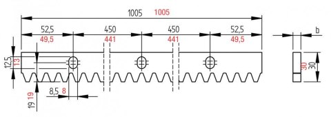 Listwa zębata CAME M4x1000mm - metalowa